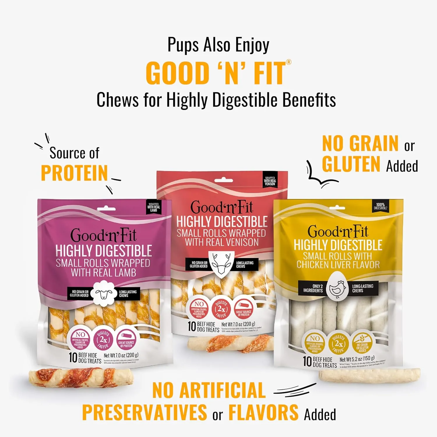 Good n Fun Triple Flavor Rolls for Large Dogs, Treat Your Dog to Long-Lasting Chews Made with Beef Hide, Chicken and Artificial Pork Flavor, 6 Count