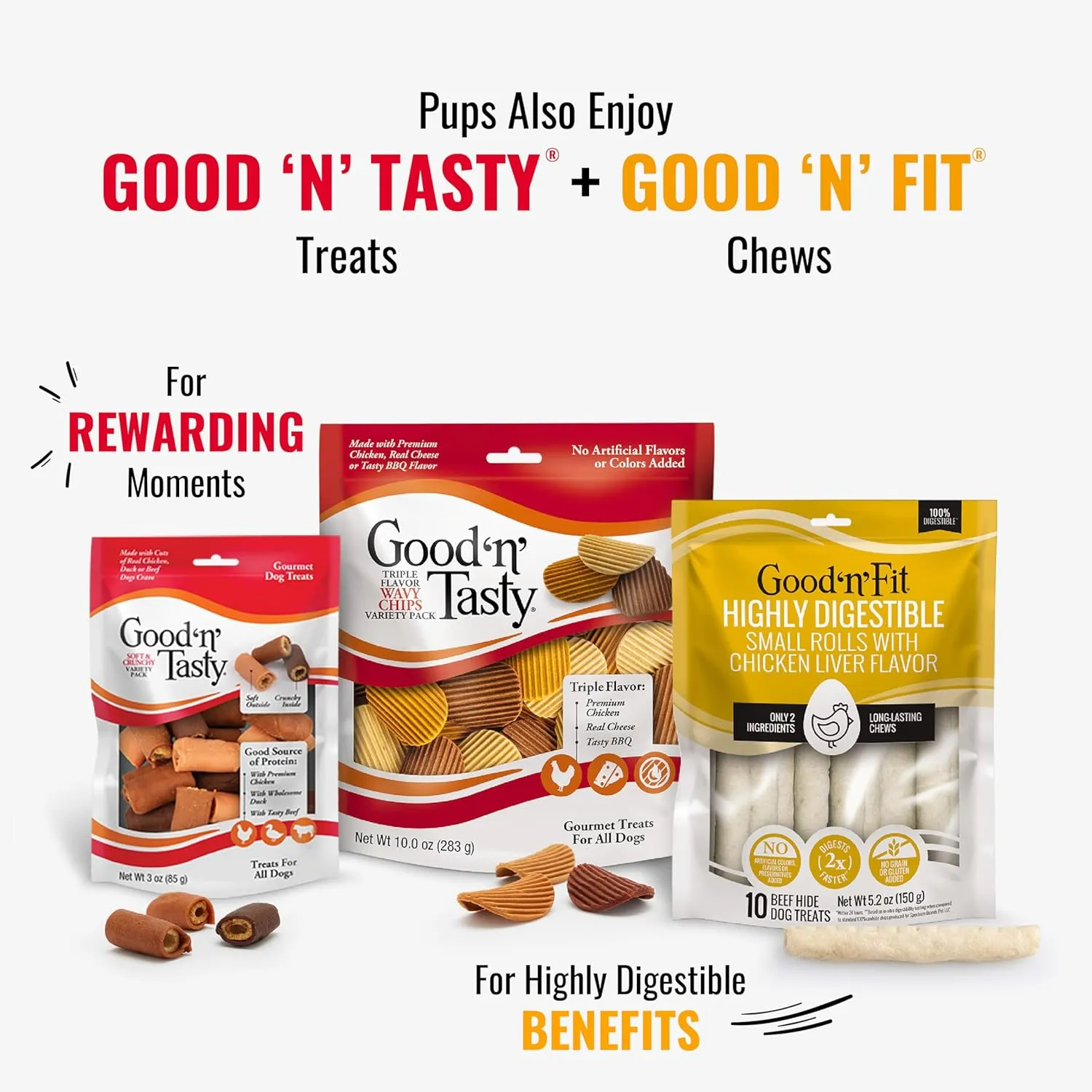 Good n Fun Triple Flavor Rolls for Large Dogs, Treat Your Dog to Long-Lasting Chews Made with Beef Hide, Chicken and Artificial Pork Flavor, 6 Count