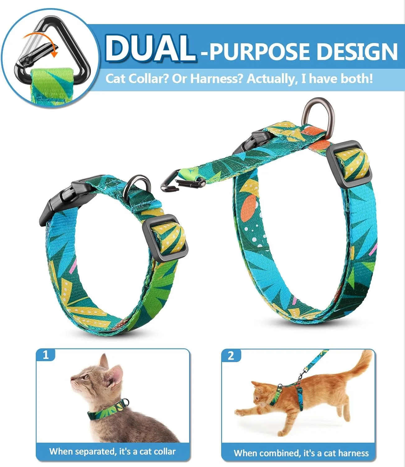 Halypet Cat Harness and Leash Set, Escape Proof [3 in 1 Adjustable & Lightweight] Cat Harness, Soft Comfortable Kitten Harness for Cats Safe, Easy to Wear, Outdoor Walking Travel