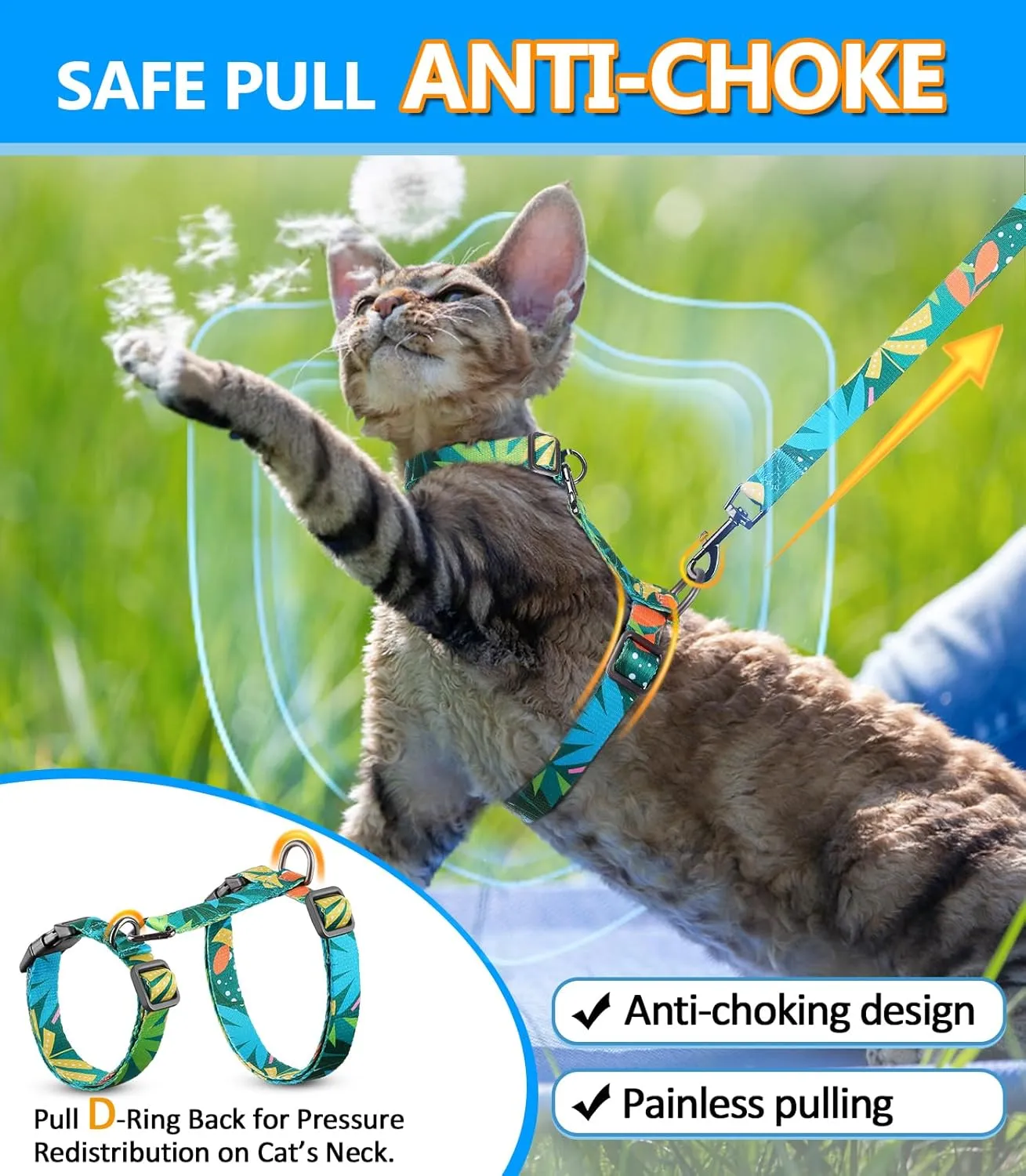 Halypet Cat Harness and Leash Set, Escape Proof [3 in 1 Adjustable & Lightweight] Cat Harness, Soft Comfortable Kitten Harness for Cats Safe, Easy to Wear, Outdoor Walking Travel