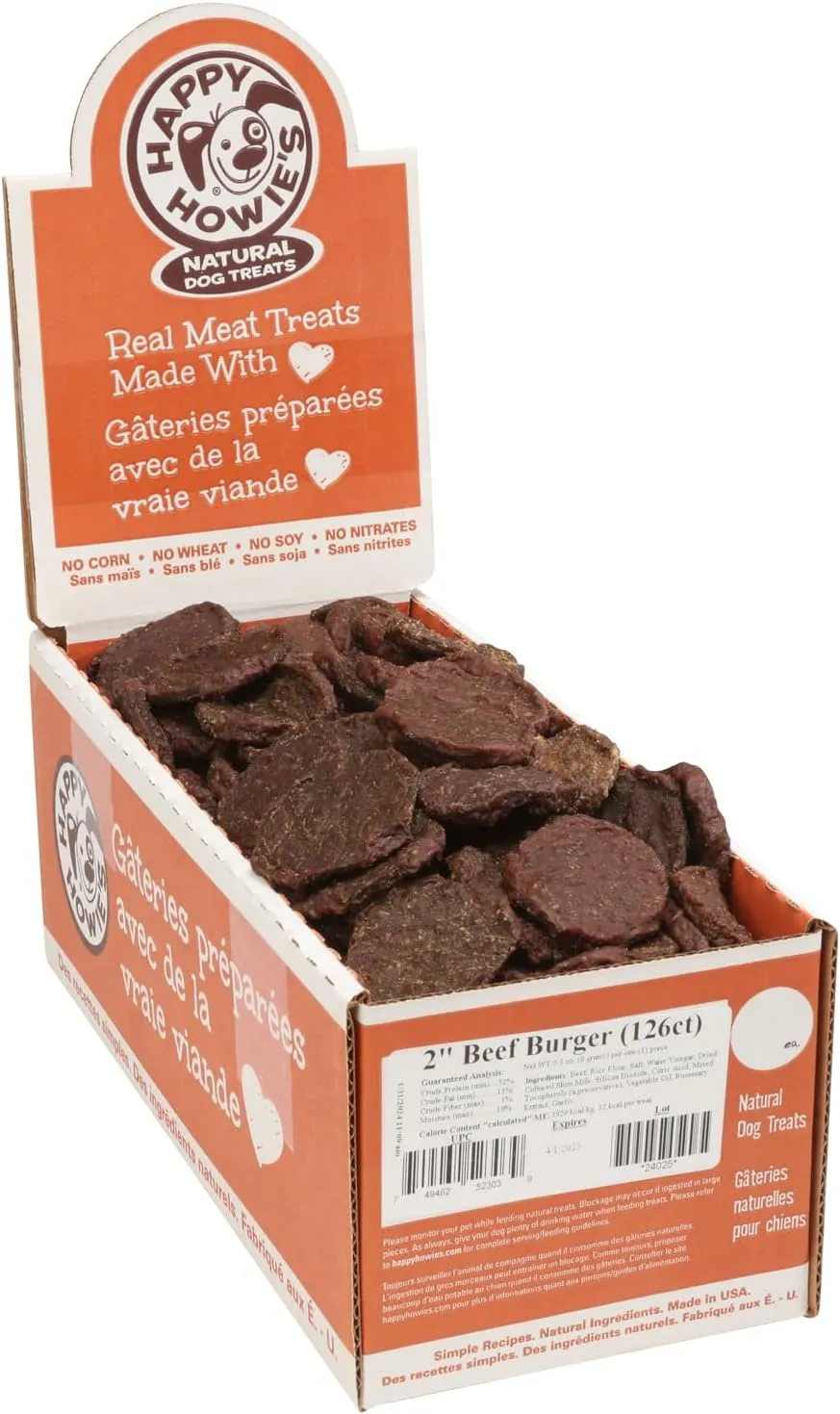 Happy Howie's Mini Doggy Burgers - Natural Healthy Dog Treats, Made with Real Beef, Hormone and Gluten Free - Beef, 126 Count (Pack of 1)