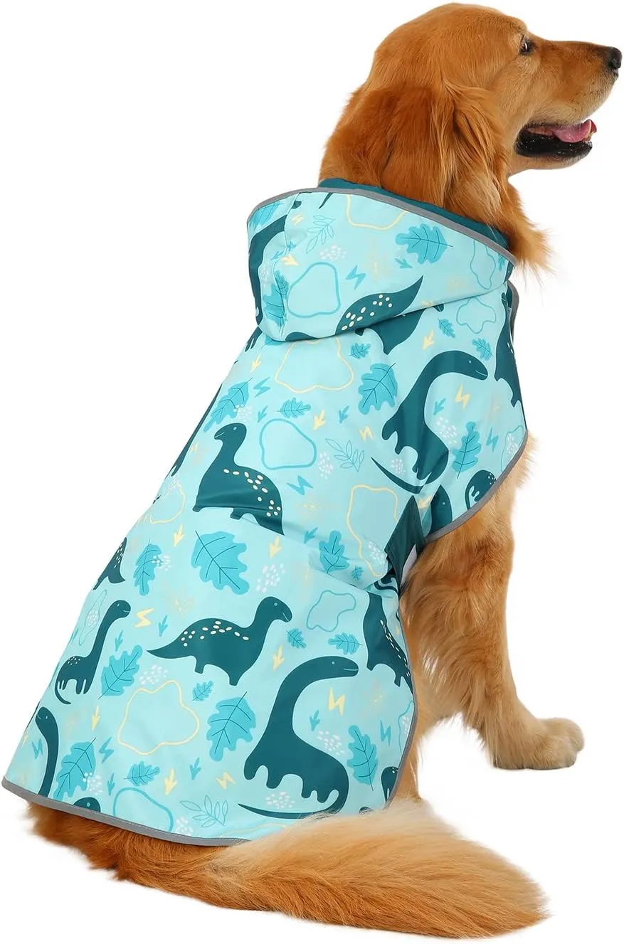 HDE Reversible Dog Raincoat Hooded Slicker Poncho Rain Coat Jacket for Small Medium Large Dogs Dinosaurs - XXL