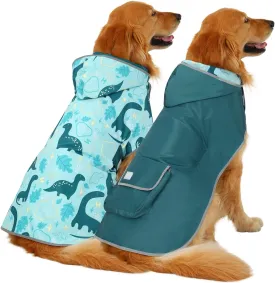 HDE Reversible Dog Raincoat Hooded Slicker Poncho Rain Coat Jacket for Small Medium Large Dogs Dinosaurs - XXL