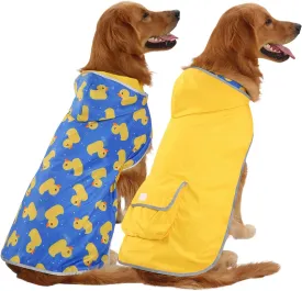 HDE Reversible Dog Raincoat Hooded Slicker Poncho Rain Coat Jacket for Small Medium Large Dogs Ducks Yellow - XXL
