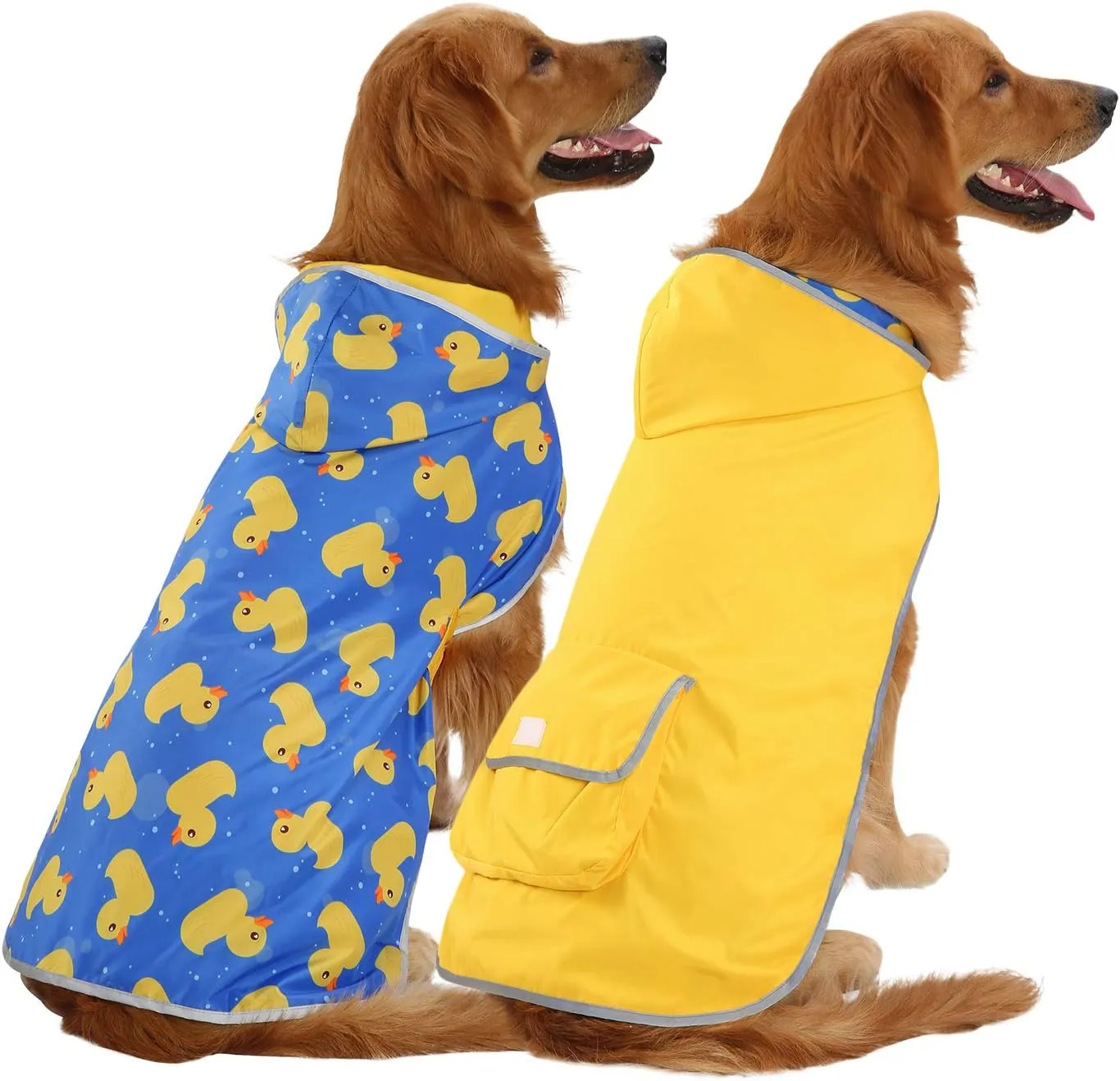 HDE Reversible Dog Raincoat Hooded Slicker Poncho Rain Coat Jacket for Small Medium Large Dogs Ducks Yellow - XXL
