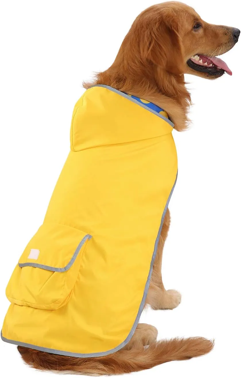 HDE Reversible Dog Raincoat Hooded Slicker Poncho Rain Coat Jacket for Small Medium Large Dogs Ducks Yellow - XXL