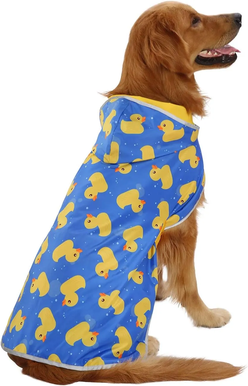HDE Reversible Dog Raincoat Hooded Slicker Poncho Rain Coat Jacket for Small Medium Large Dogs Ducks Yellow - XXL
