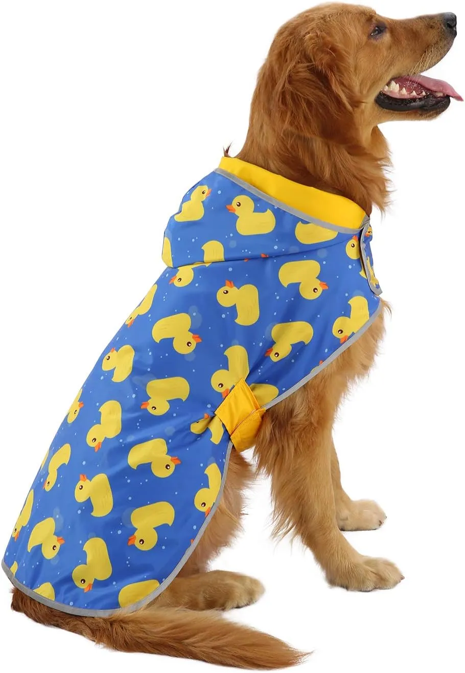HDE Reversible Dog Raincoat Hooded Slicker Poncho Rain Coat Jacket for Small Medium Large Dogs Ducks Yellow - XXL