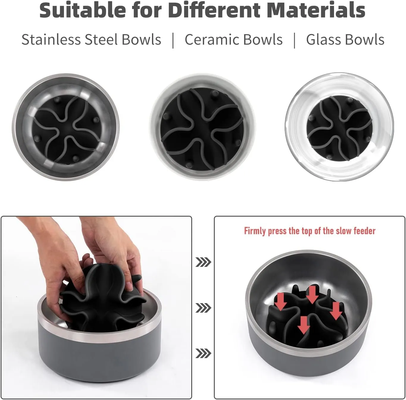 Jaoul Small Breed Slow Feeder, Puzzle Slow Feeder with 21 Octopus Suction Cups for Small Dog Bowls Insert 4" (Black)
