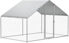 Large Metal Chicken Coop, 6.6FT Walk-in Chicken Runs for Yard with Waterproof & Anti-UV Cover for 6-10 Poultry, Galvanized Mesh & Security Lock, Heavy Duty Dog Kennel Outside Outdoor, Duck Rabbit Cage