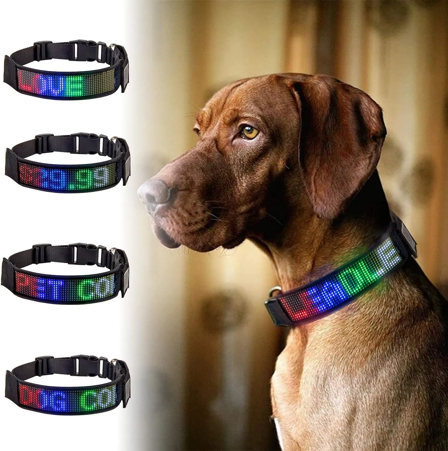 Leadleds Programmable LED Collar Flashing Light Up Rechargeable Pet Dog Safety Collar Glow in The Dark Light-up Neck Loop - Mixcolor LED