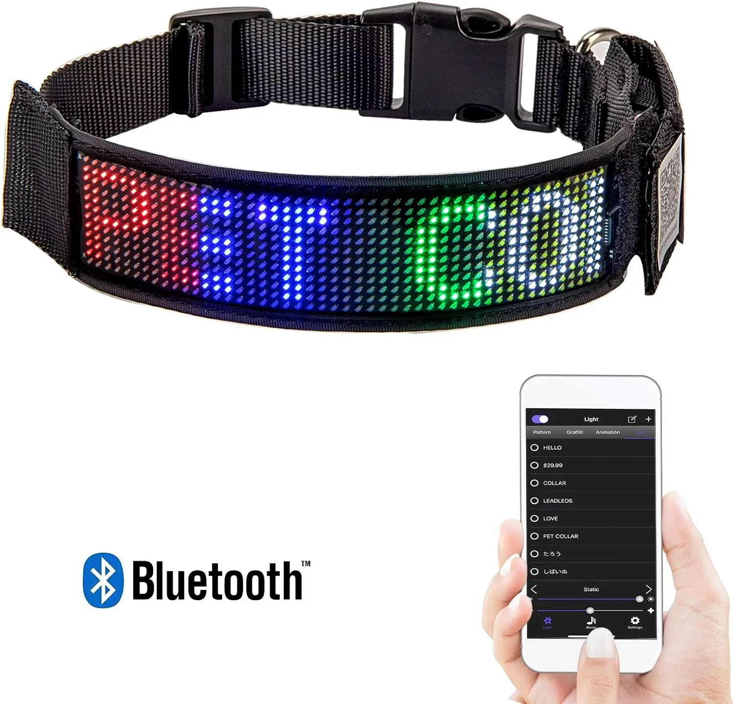 Leadleds Programmable LED Collar Flashing Light Up Rechargeable Pet Dog Safety Collar Glow in The Dark Light-up Neck Loop - Mixcolor LED