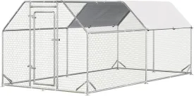 LEMBERI Metal Chicken Coop,Flat-roof Large Walk in Chicken Run Pen with Diagonal Brace, Dog Kennel Duck Poultry Cage with Waterproof Cover for Outdoor,Backyard,Farm,2 Room