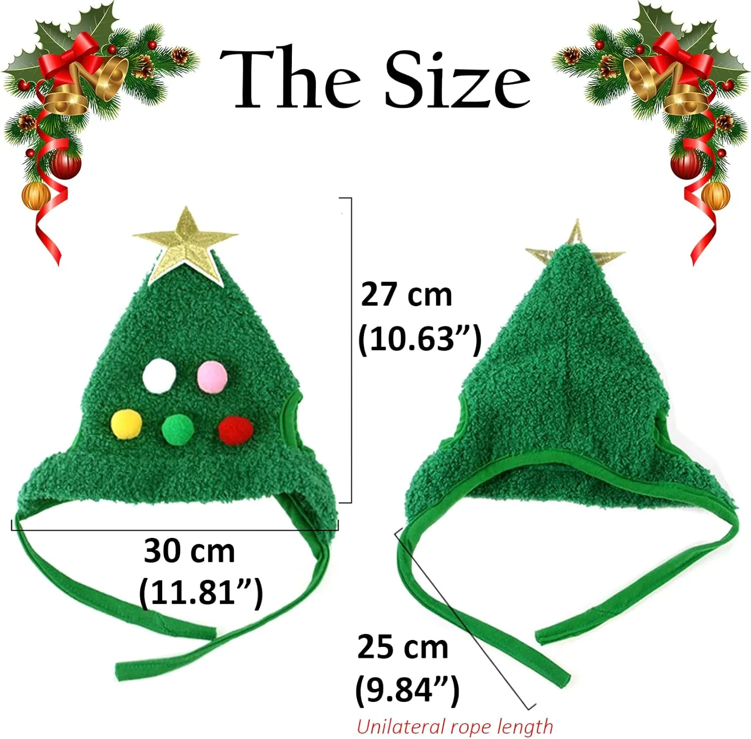 Lionheart glory Christmas Dog Hat Christmas Green Velvet Headdress Hat with Cute Pom-Pom Funny Soft Pet Hat for Dogs Christmas Party Plush Headgear Accessories Costume