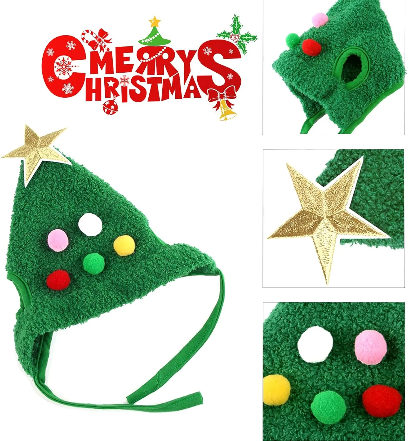 Lionheart glory Christmas Dog Hat Christmas Green Velvet Headdress Hat with Cute Pom-Pom Funny Soft Pet Hat for Dogs Christmas Party Plush Headgear Accessories Costume