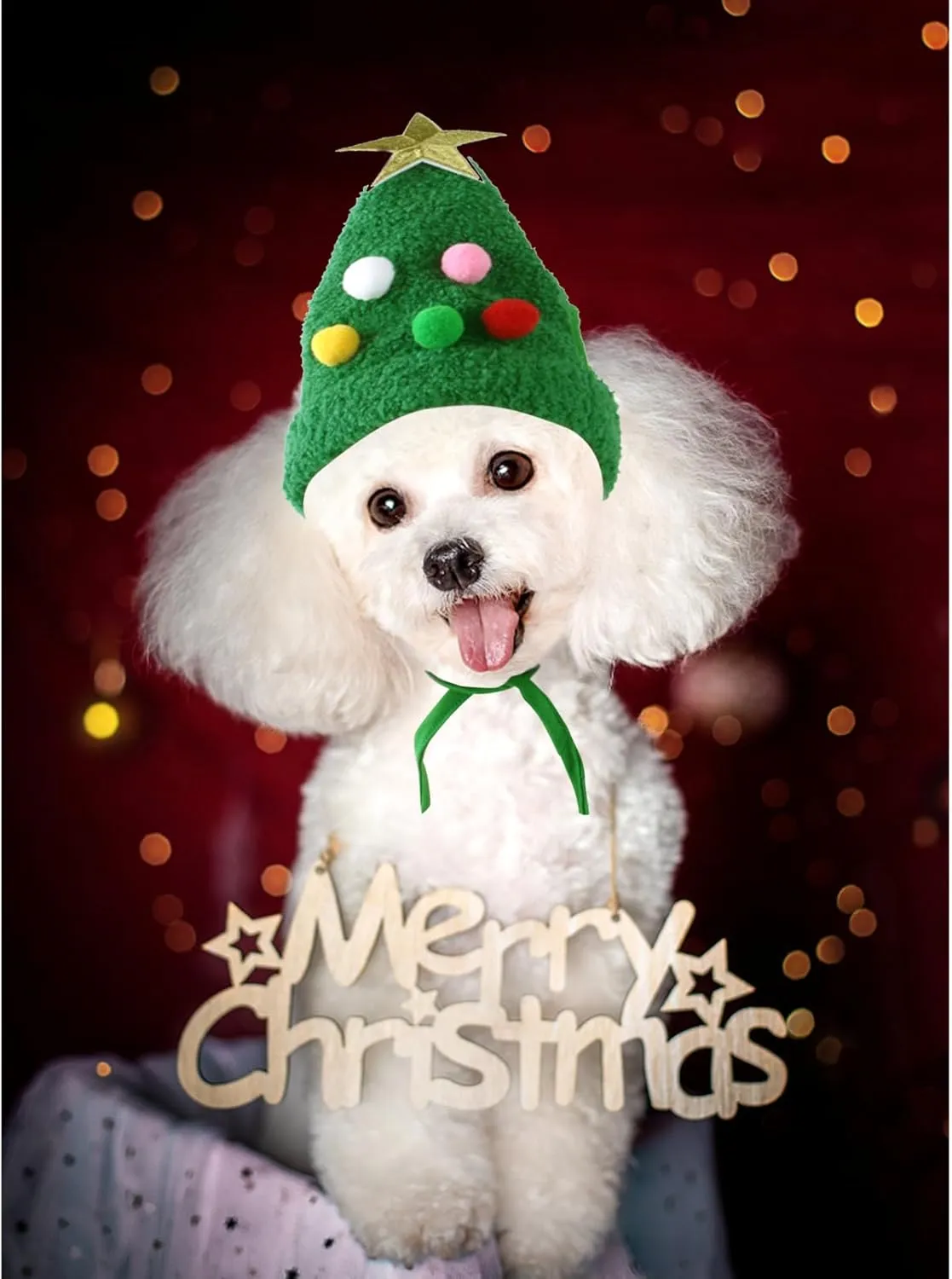 Lionheart glory Christmas Dog Hat Christmas Green Velvet Headdress Hat with Cute Pom-Pom Funny Soft Pet Hat for Dogs Christmas Party Plush Headgear Accessories Costume