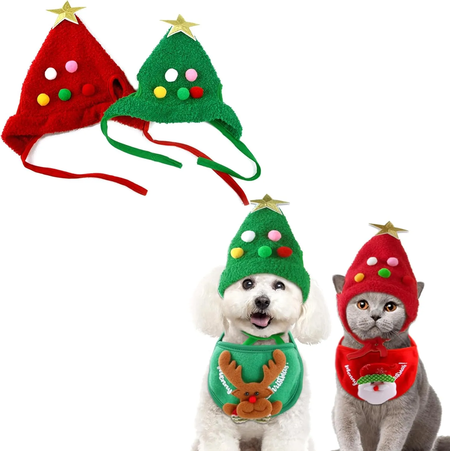 Lionheart glory Christmas Dog Hat Christmas Green Velvet Headdress Hat with Cute Pom-Pom Funny Soft Pet Hat for Dogs Christmas Party Plush Headgear Accessories Costume