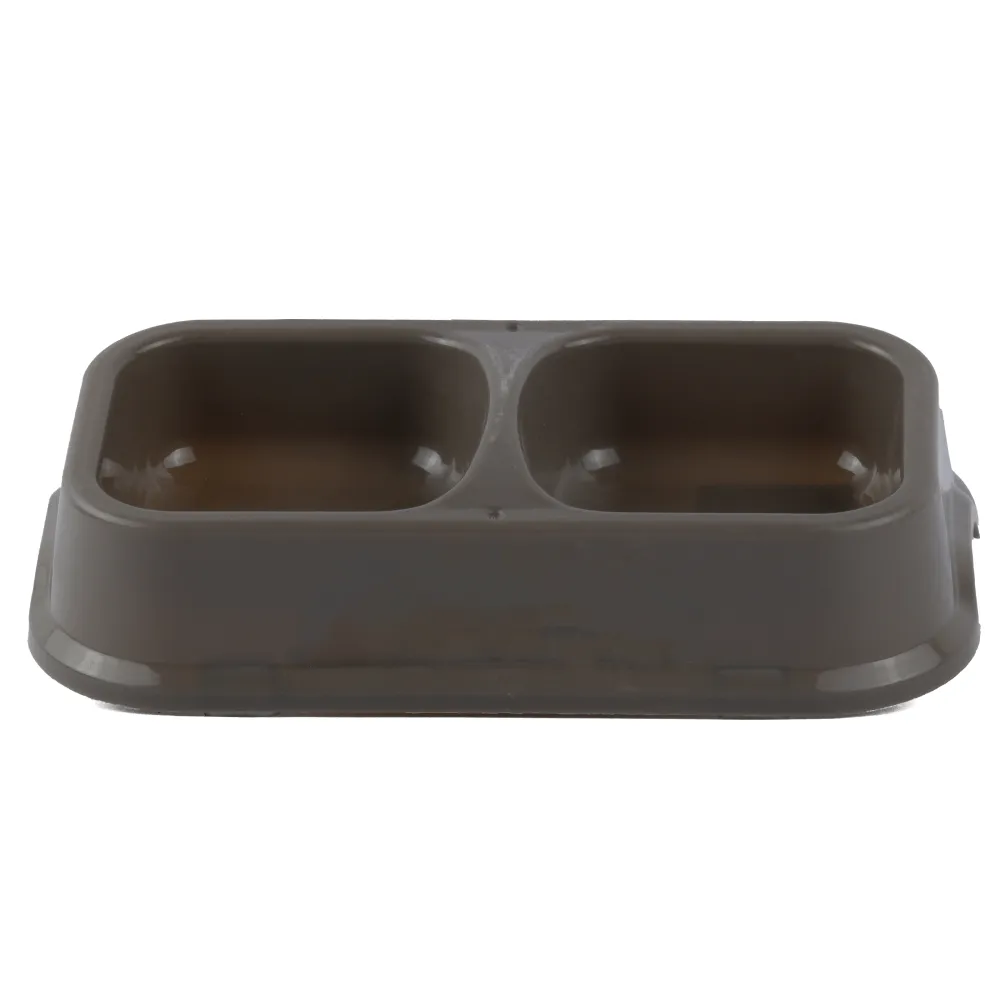 M Pets Plastic Double Bowl for Cats (Brown)
