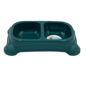 M Pets Plastic Double Bowl for Dogs (Green)