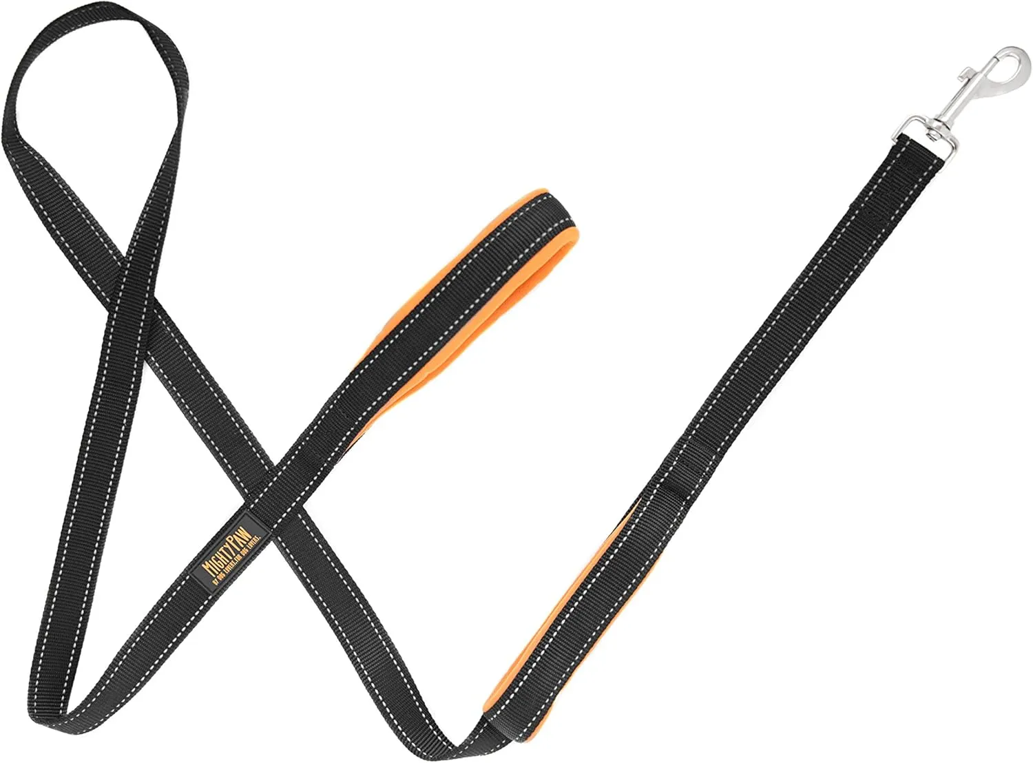 Mighty Paw Dual Handle Dog Leash - Reflective for Night Safety - Padded Leash - Two Handles - Dog Leash with Carabiner Clip - Traffic Handle - 6 Feet Long (Black/Orange)