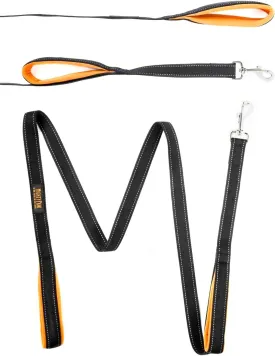 Mighty Paw Dual Handle Dog Leash - Reflective for Night Safety - Padded Leash - Two Handles - Dog Leash with Carabiner Clip - Traffic Handle - 6 Feet Long (Black/Orange)