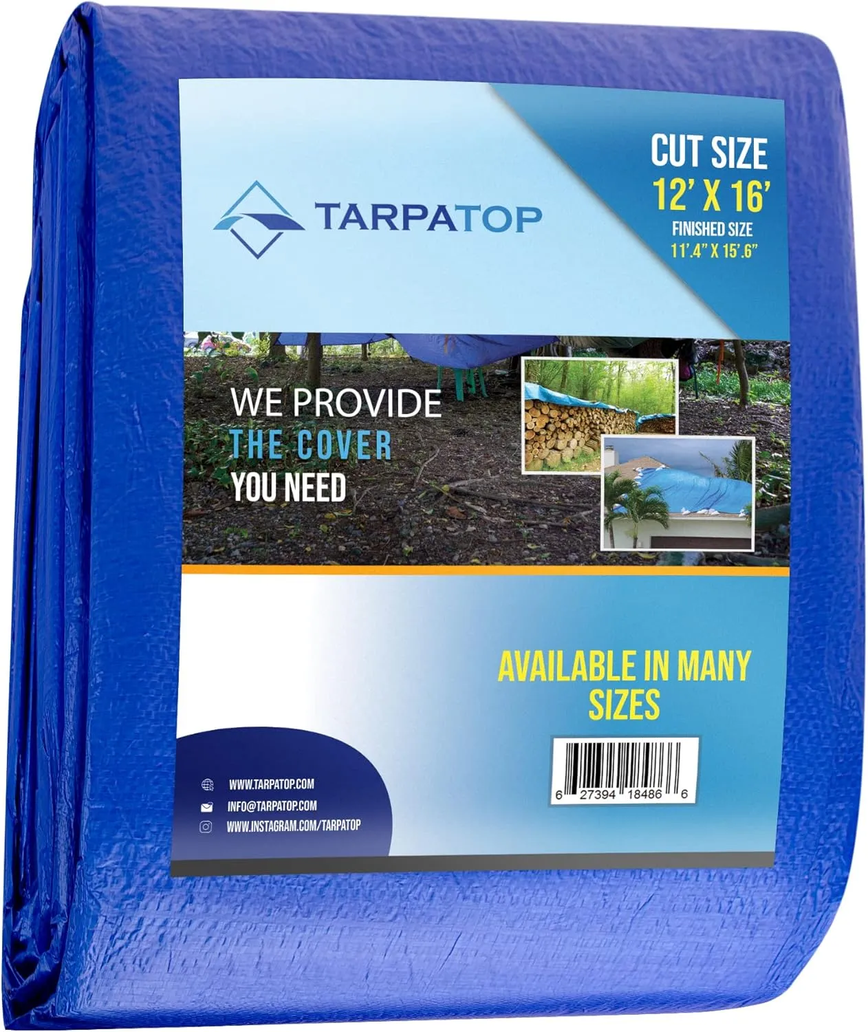 Multi-Purpose Waterproof Heavy Duty Poly Tarp -12X16 Large Blue Tarp with Grommets Every 3ft - Rot, Rust, and UV Resistant, Weatherproof Tarp Covers for Camping, Farming, Vehicles, and More