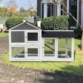 NicBex Rabbit Hutch Wooden Bunny Cage with Doors and Fences Rabbit Cage with Removable Tray and Double Waterproof Roof, Small Animal House for Rabbits, Guinea Pigs, and Hamsters,61.8" W, Gray