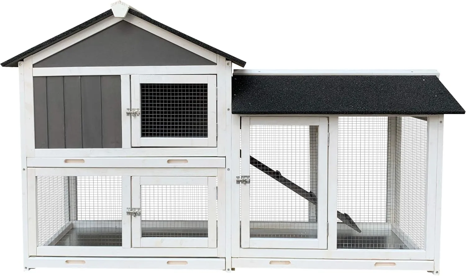 NicBex Rabbit Hutch Wooden Bunny Cage with Doors and Fences Rabbit Cage with Removable Tray and Double Waterproof Roof, Small Animal House for Rabbits, Guinea Pigs, and Hamsters,61.8" W, Gray