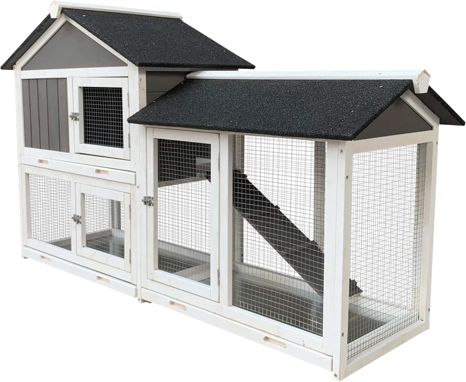 NicBex Rabbit Hutch Wooden Bunny Cage with Doors and Fences Rabbit Cage with Removable Tray and Double Waterproof Roof, Small Animal House for Rabbits, Guinea Pigs, and Hamsters,61.8" W, Gray