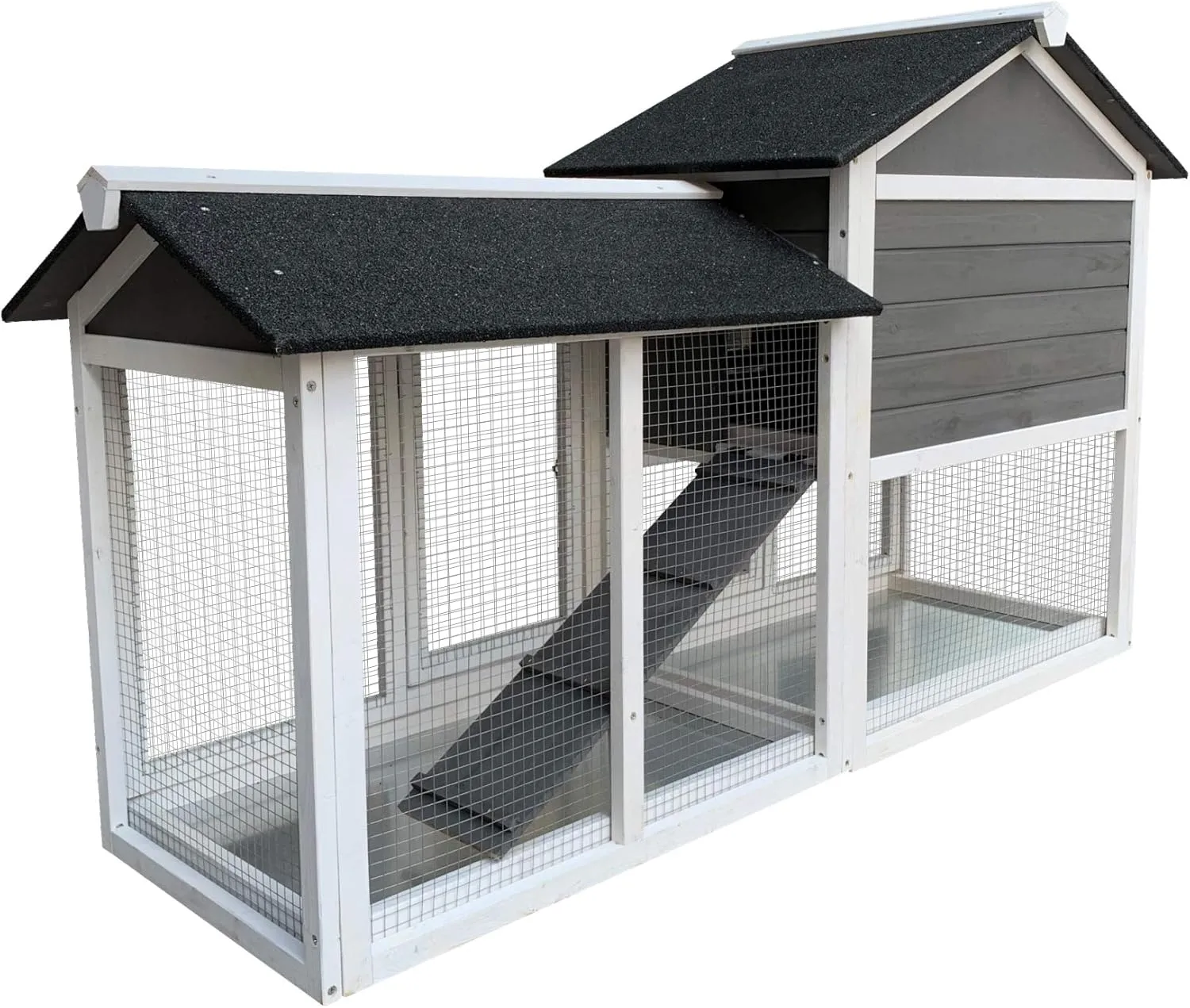 NicBex Rabbit Hutch Wooden Bunny Cage with Doors and Fences Rabbit Cage with Removable Tray and Double Waterproof Roof, Small Animal House for Rabbits, Guinea Pigs, and Hamsters,61.8" W, Gray