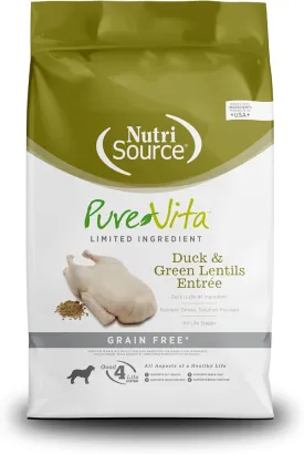 NutriSource Pure Vita Limited Ingredient Grain Free Dry Dog Food, Duck and Green Lentils, 12LB