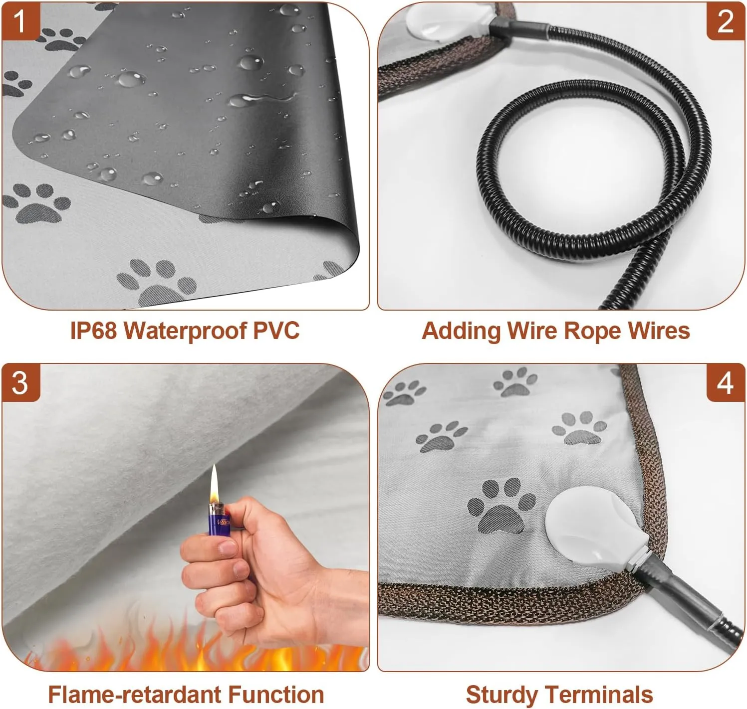 Pet Heating Pad 22x18 in Cat Heating Pads for Cats Waterproof Smart Thermostat Switch, Adjustable Heated Cat Bed, Adding Wire Rope Wires Cat Warming Pad-Paw Print