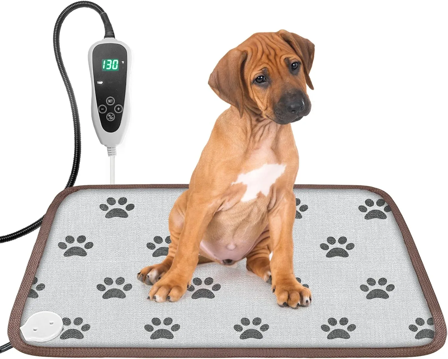 Pet Heating Pad 22x18 in Cat Heating Pads for Cats Waterproof Smart Thermostat Switch, Adjustable Heated Cat Bed, Adding Wire Rope Wires Cat Warming Pad-Paw Print