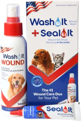 Pet Wound Care Duo Dog Wound Care (15ml) to Seal Minor Wounds & Stops Bleeding in Seconds | Wash It Wound Wash for Dogs & All Animals to Gently Cleanse Wounds (4oz)