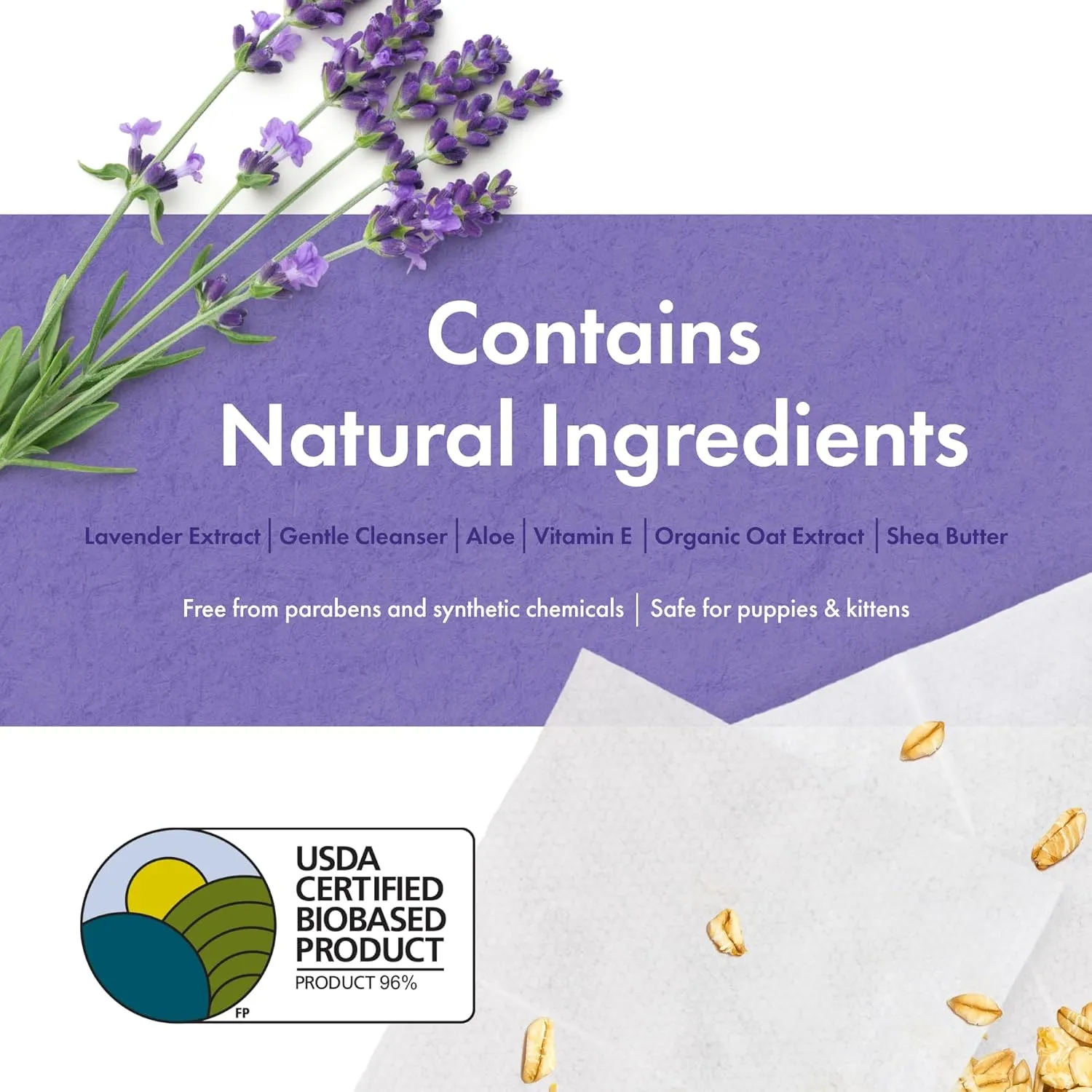 Petkin Plant-Based PetWipes, 200 Wipes - Biobased, Sustainable, Big & Thick Pet Wipes for Dogs & Cats - for Face, Paws, Ears, Body & Eye Area - Consciously Cleans & Conditions - Lavender