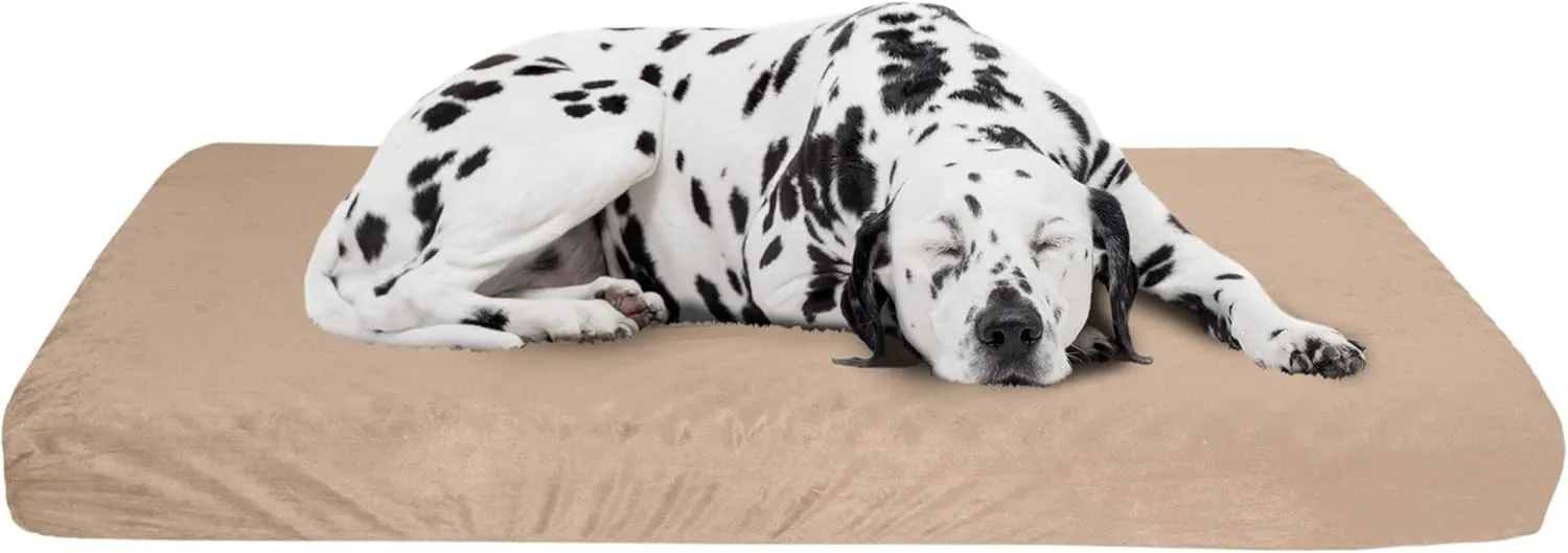 PETMAKER Orthopedic Dog Bed  2-Layer Memory Foam Dog Bed with Machine Washable Sherpa Top Cover  46x27 Dog Bed for Large Dogs up to 95lbs (Tan)