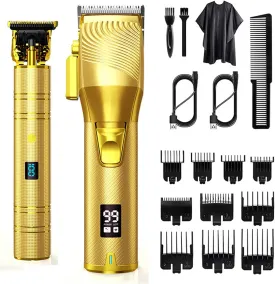 Professional Hair Clippers Kit for Men Beard Trimmers with Led Dispaly Cordless Haircut Barber Set Grooming Kit for Men Women Kid Body Pet (Gold)