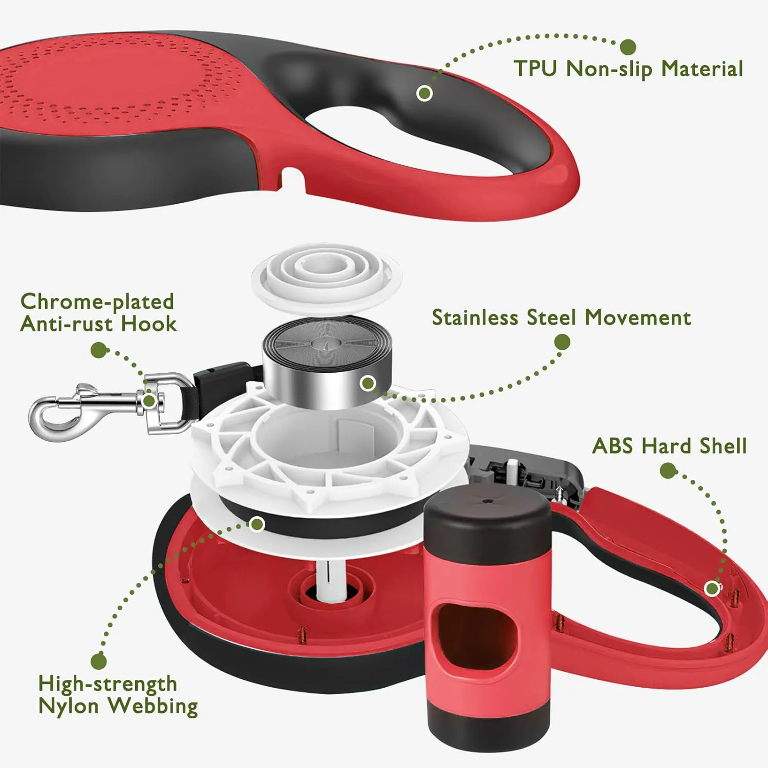 Retractable Dog Leash 26Ft Durable Dog Walking Leash Suits for Extra Large Breed Dogs or Cats with Removable Dispenser and Poop Bags Heavy Duty No Tangle Rope Pet Walking Up to 110lbs
