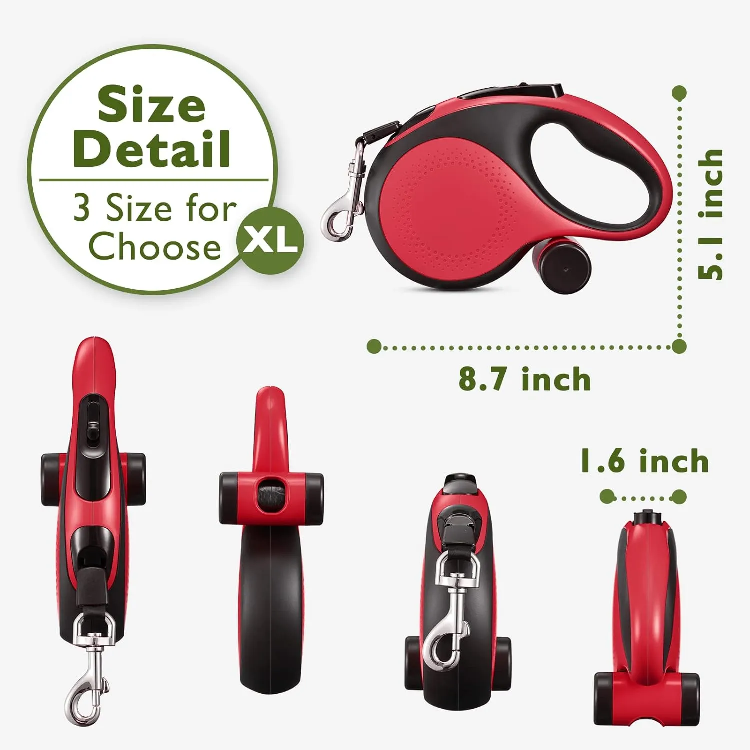 Retractable Dog Leash 26Ft Durable Dog Walking Leash Suits for Extra Large Breed Dogs or Cats with Removable Dispenser and Poop Bags Heavy Duty No Tangle Rope Pet Walking Up to 110lbs