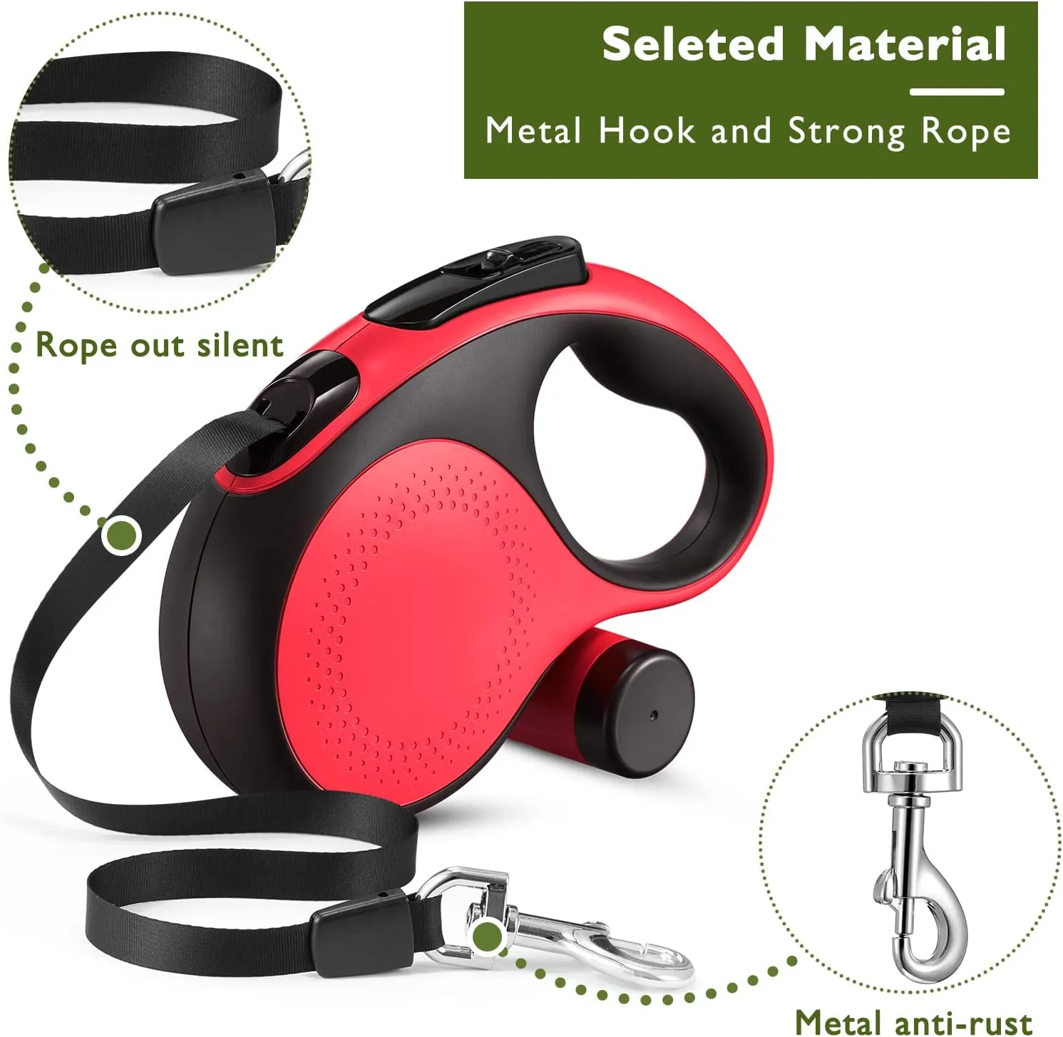Retractable Dog Leash 26Ft Durable Dog Walking Leash Suits for Extra Large Breed Dogs or Cats with Removable Dispenser and Poop Bags Heavy Duty No Tangle Rope Pet Walking Up to 110lbs