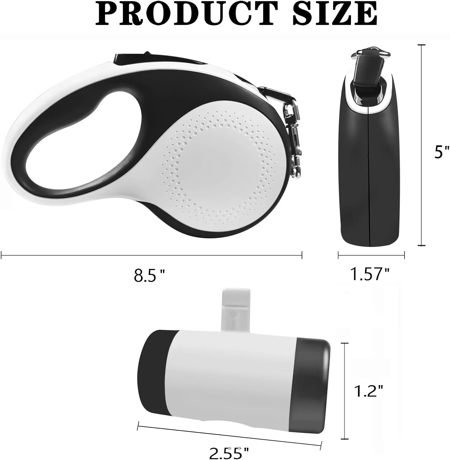 Retractable Dog Leash with Waste Bag Dispenser and Flashlight, 26ft Dog Leash for Small Medium and Large Dogs up to 110lbs, One Button Break & Lock,360Tangle Free, Soft Anti Slip Grip,White