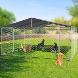 Rovibek 15'15' Extra Large Dog Kennel Outside Dog Run Fence, Outdoor Dog Kennel with Roof, with Waterproof Sun-Proof Cover