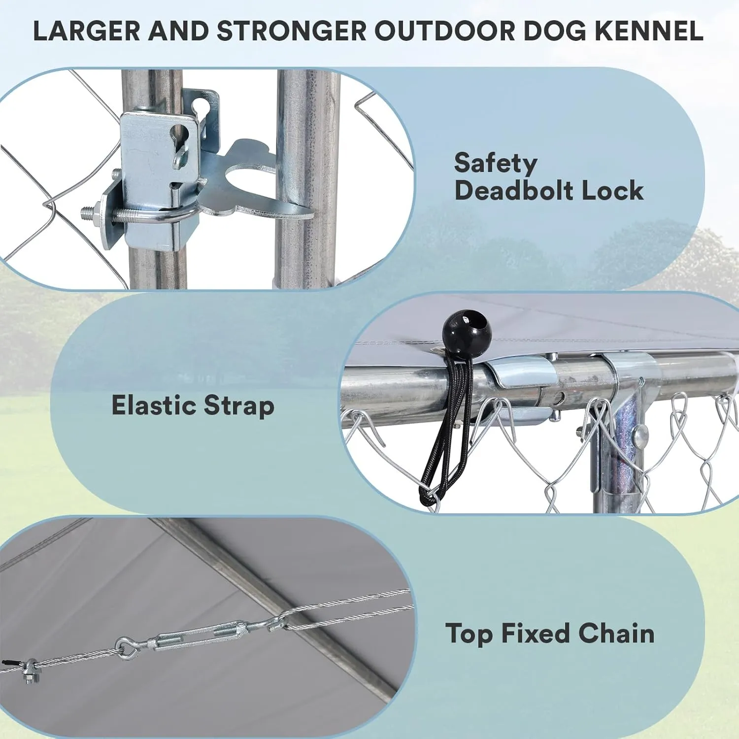 Rovibek 15'15' Extra Large Dog Kennel Outside Dog Run Fence, Outdoor Dog Kennel with Roof, with Waterproof Sun-Proof Cover