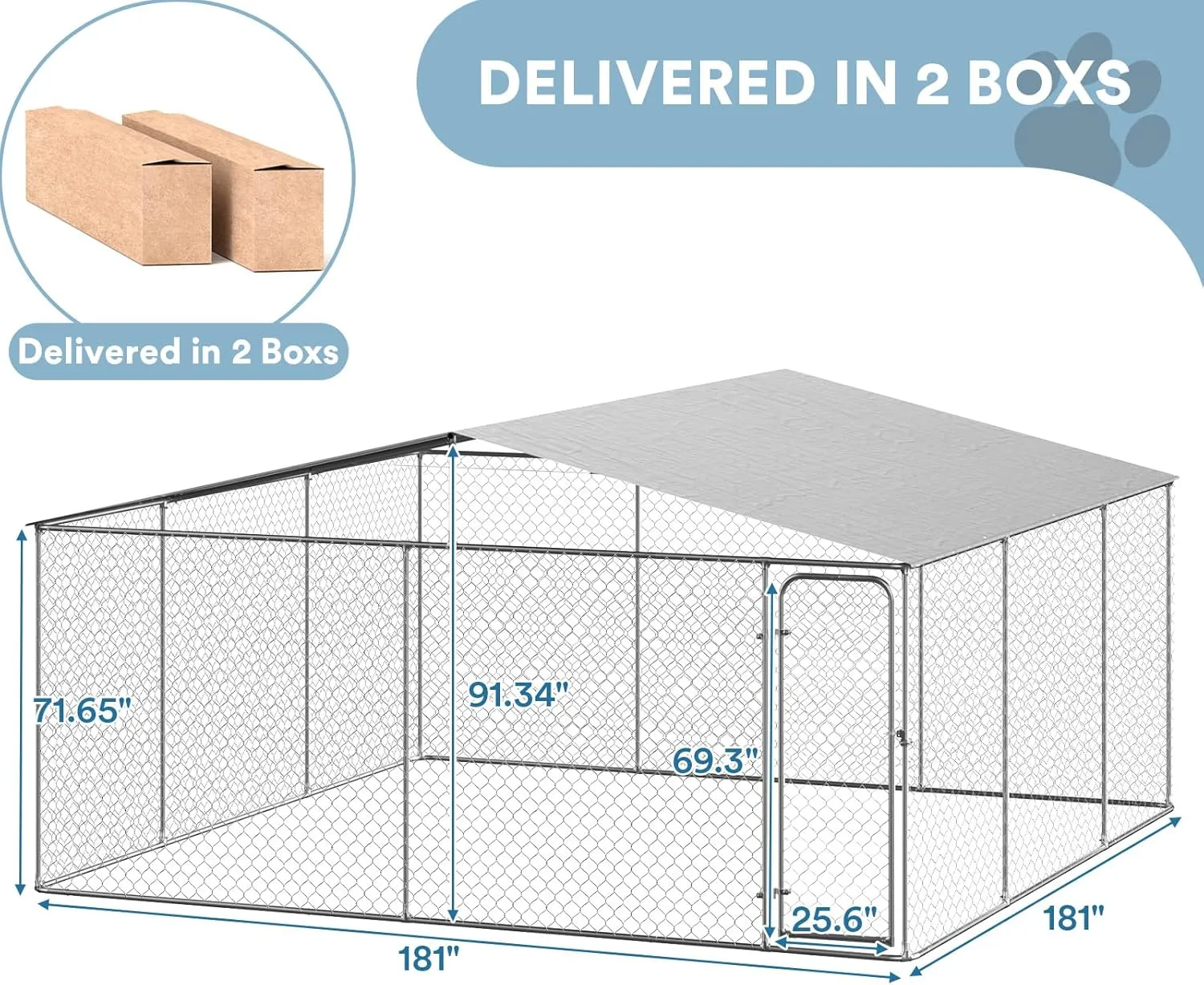 Rovibek 15'15' Extra Large Dog Kennel Outside Dog Run Fence, Outdoor Dog Kennel with Roof, with Waterproof Sun-Proof Cover