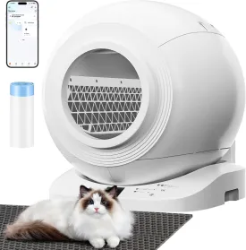 Self Cleaning Litter Box, 65L XL Large Capacity Automatic Cat Litter Box with Odor Removal, Double Safety Protection and App Control, Smart Auto Litter Box for Multiple Cats with Mat and Garbage Bag