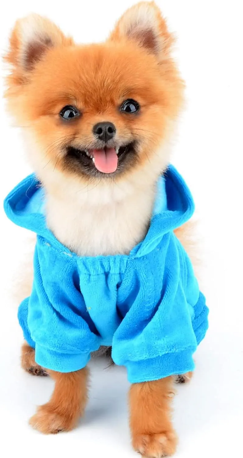 SELMAI Dog Jumpsuit Hoodie Sweatshirt Dog Fleece Sweater Coat Small Pet Clothes Rhinestone Crown Blue M