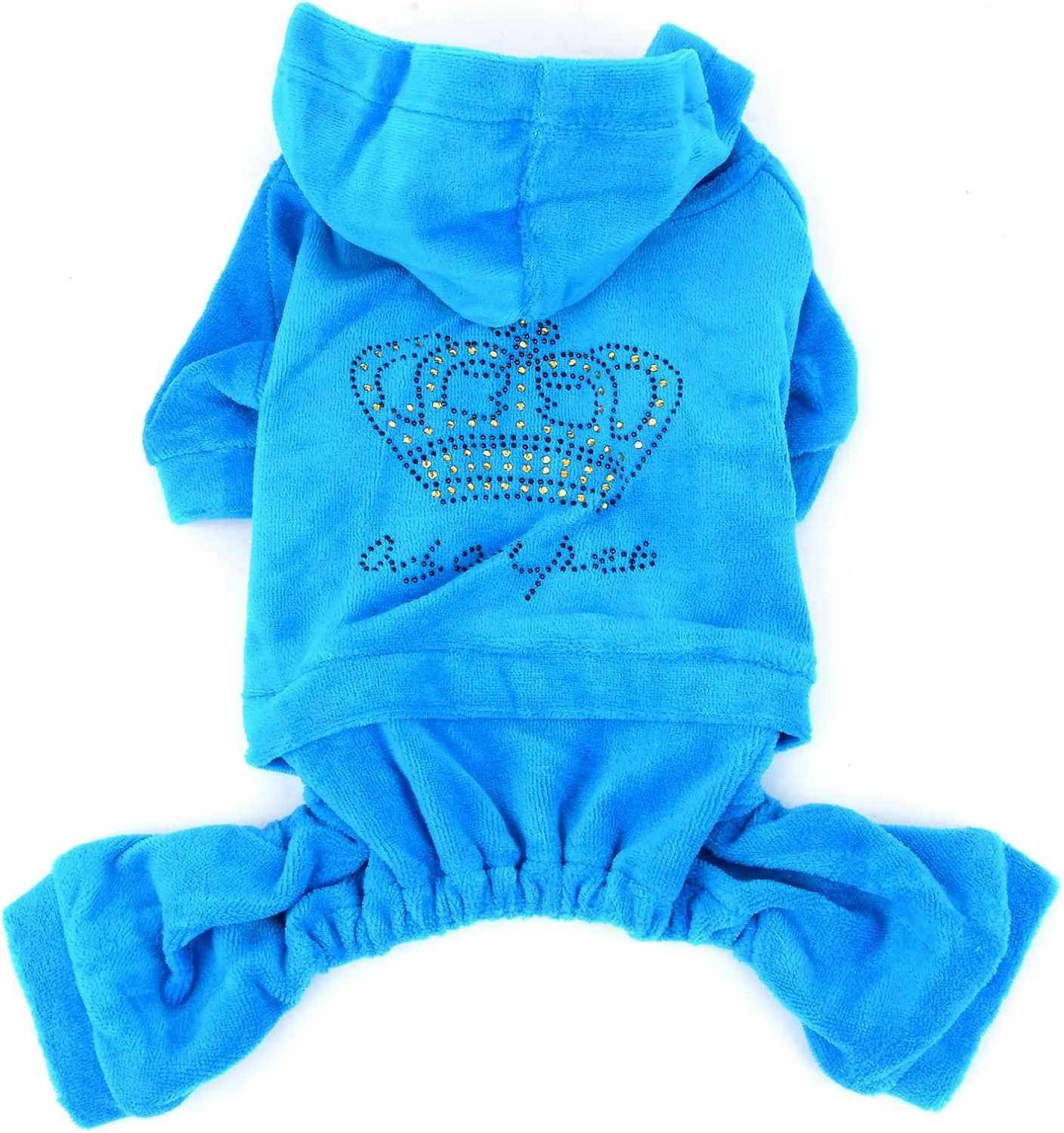 SELMAI Dog Jumpsuit Hoodie Sweatshirt Dog Fleece Sweater Coat Small Pet Clothes Rhinestone Crown Blue M