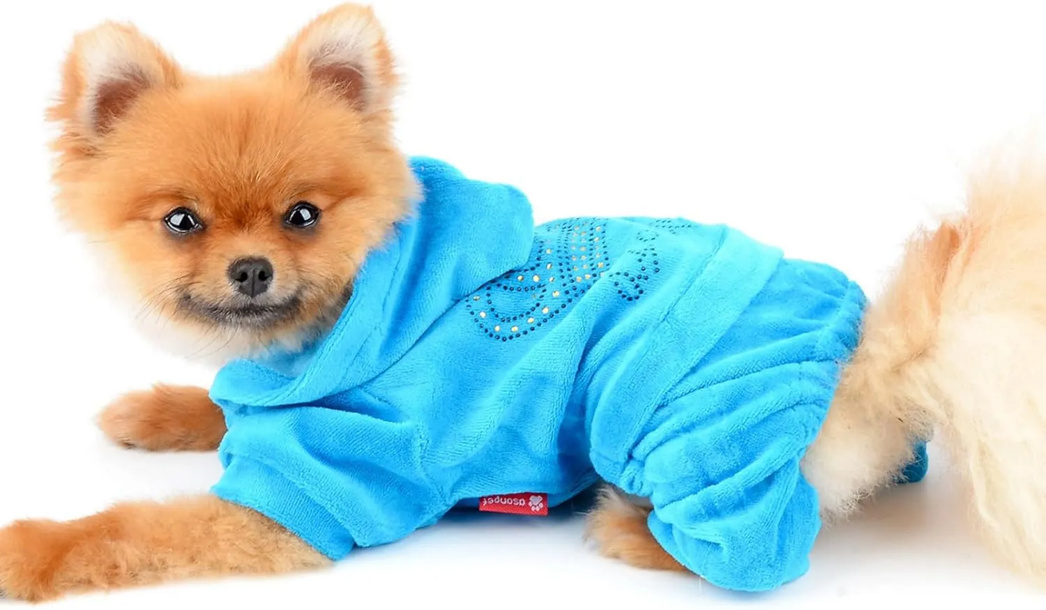 SELMAI Dog Jumpsuit Hoodie Sweatshirt Dog Fleece Sweater Coat Small Pet Clothes Rhinestone Crown Blue M