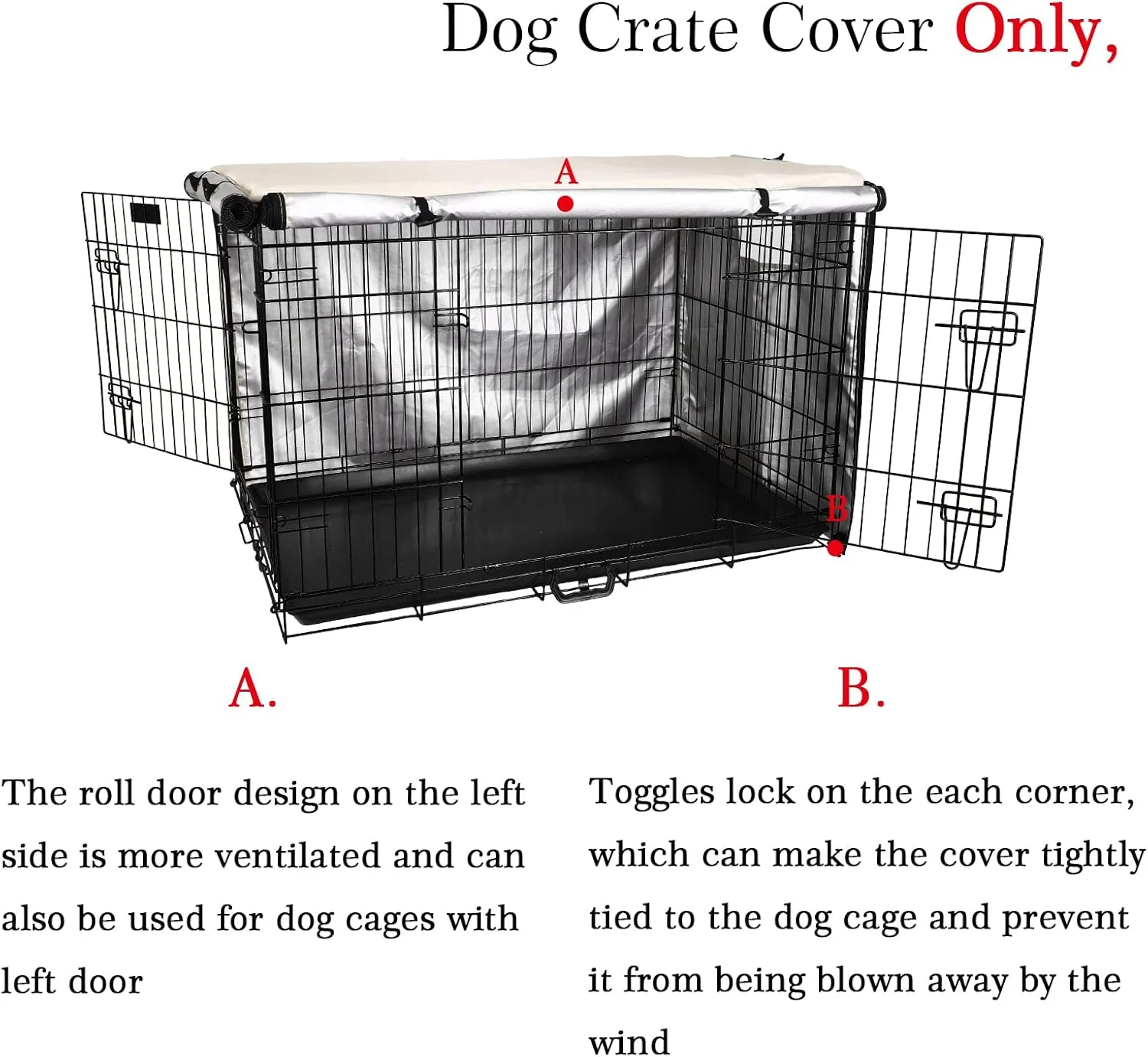 Senmortar Double Door Dog Crate Cover Wire Dog Cage Cover Waterproof Durable Lightweight 420D Polyester for Pet Crates Beige 42 inches