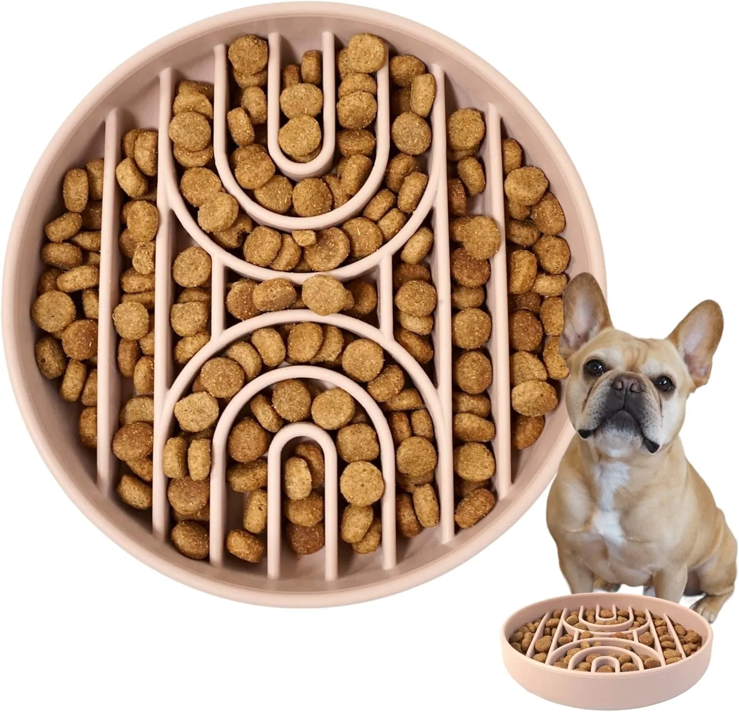 Slow Feeder Dog Bowl for Small Medium Sized Dog | Silicone Dog Puzzle Bowl & Lick Mat | Non-Slip Slow Feeder for Fast Eaters | Short Snout Slow Feeder Bowl (Tan)